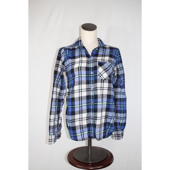 Upcycled Flannel Snow White Shirt Women's XS Button Up Plaid Bleached Distressed - Picture 9 of 10